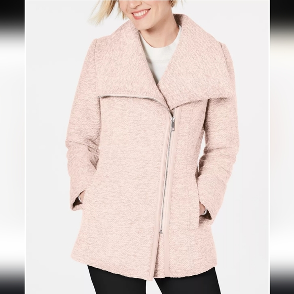 Nwot INC International Concepts Blush/Creme Tweed Zip Front Pea Coat Jacket - Picture 1 of 17